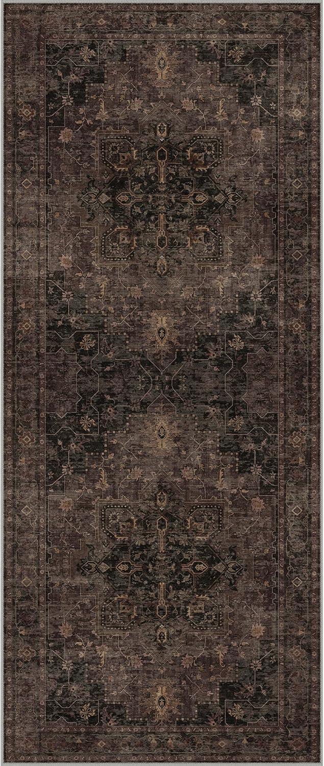 imageGENIMO 9x12 Area Rugs for Living Room Machine Washable Non Slip Rugs Low Pile Lightweight Print Rug for Bedroom Dining Room Home Office Vintage Brick RedCharcoal Brown