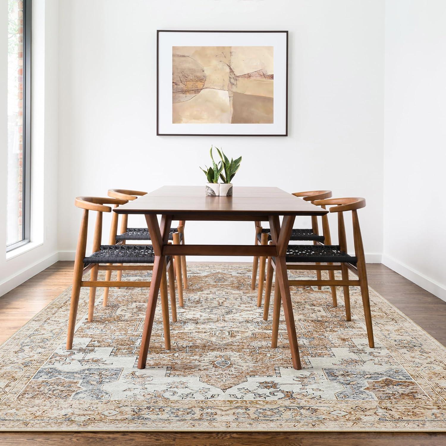 imageGENIMO 9x12 Area Rugs for Living Room Machine Washable Non Slip Rugs Low Pile Lightweight Print Rug for Bedroom Dining Room Home Office Vintage Brick RedOrangebeige