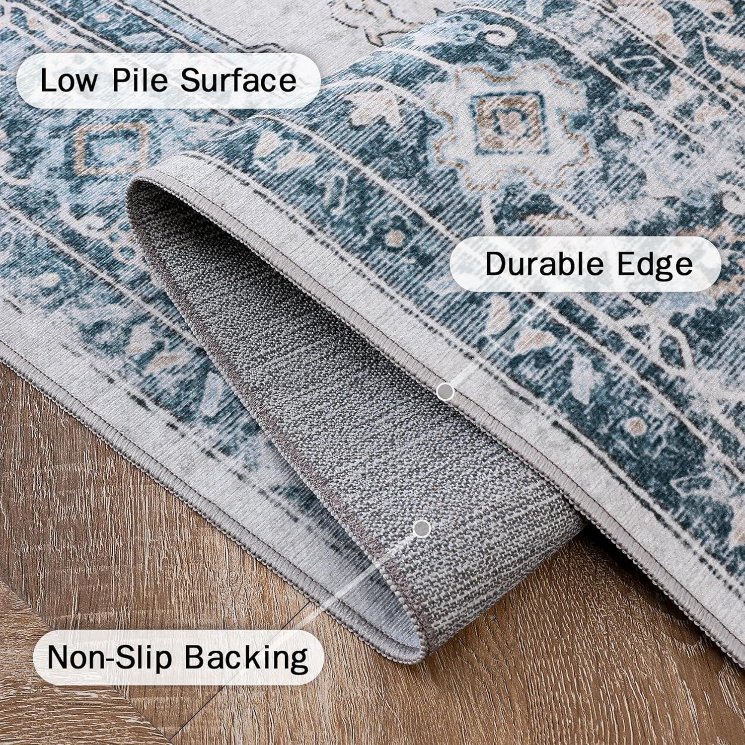 imageGENIMO 9x12 Area Rugs for Living Room Machine Washable Non Slip Rugs Low Pile Lightweight Print Rug for Bedroom Dining Room Home Office Vintage Brick RedBluegold