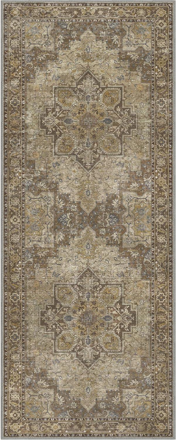 imageGENIMO 9x12 Area Rugs for Living Room Machine Washable Non Slip Rugs Low Pile Lightweight Print Rug for Bedroom Dining Room Home Office Vintage Brick RedRustic Brown