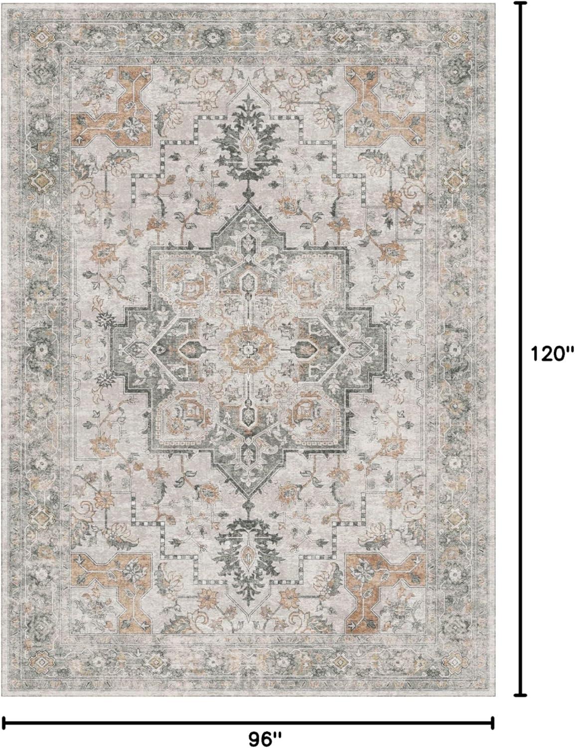 imageGENIMO 9x12 Area Rugs for Living Room Machine Washable Non Slip Rugs Low Pile Lightweight Print Rug for Bedroom Dining Room Home Office Vintage Brick RedTaupe