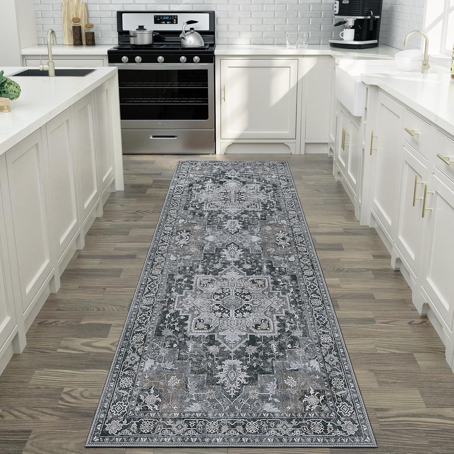 imageGENIMO 9x12 Area Rugs for Living Room Machine Washable Non Slip Rugs Low Pile Lightweight Print Rug for Bedroom Dining Room Home Office Vintage Brick RedDark Gray