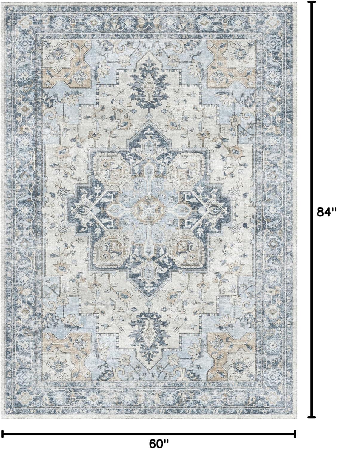 imageGENIMO 9x12 Area Rugs for Living Room Machine Washable Non Slip Rugs Low Pile Lightweight Print Rug for Bedroom Dining Room Home Office Vintage Brick RedBluegold