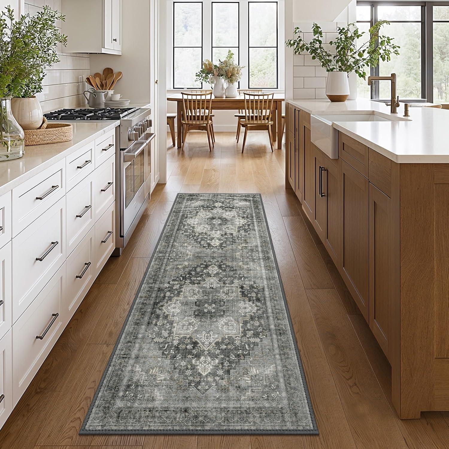 imageGENIMO 9x12 Area Rugs for Living Room Machine Washable Non Slip Rugs Low Pile Lightweight Print Rug for Bedroom Dining Room Home Office Vintage Brick RedCharcoal Gray