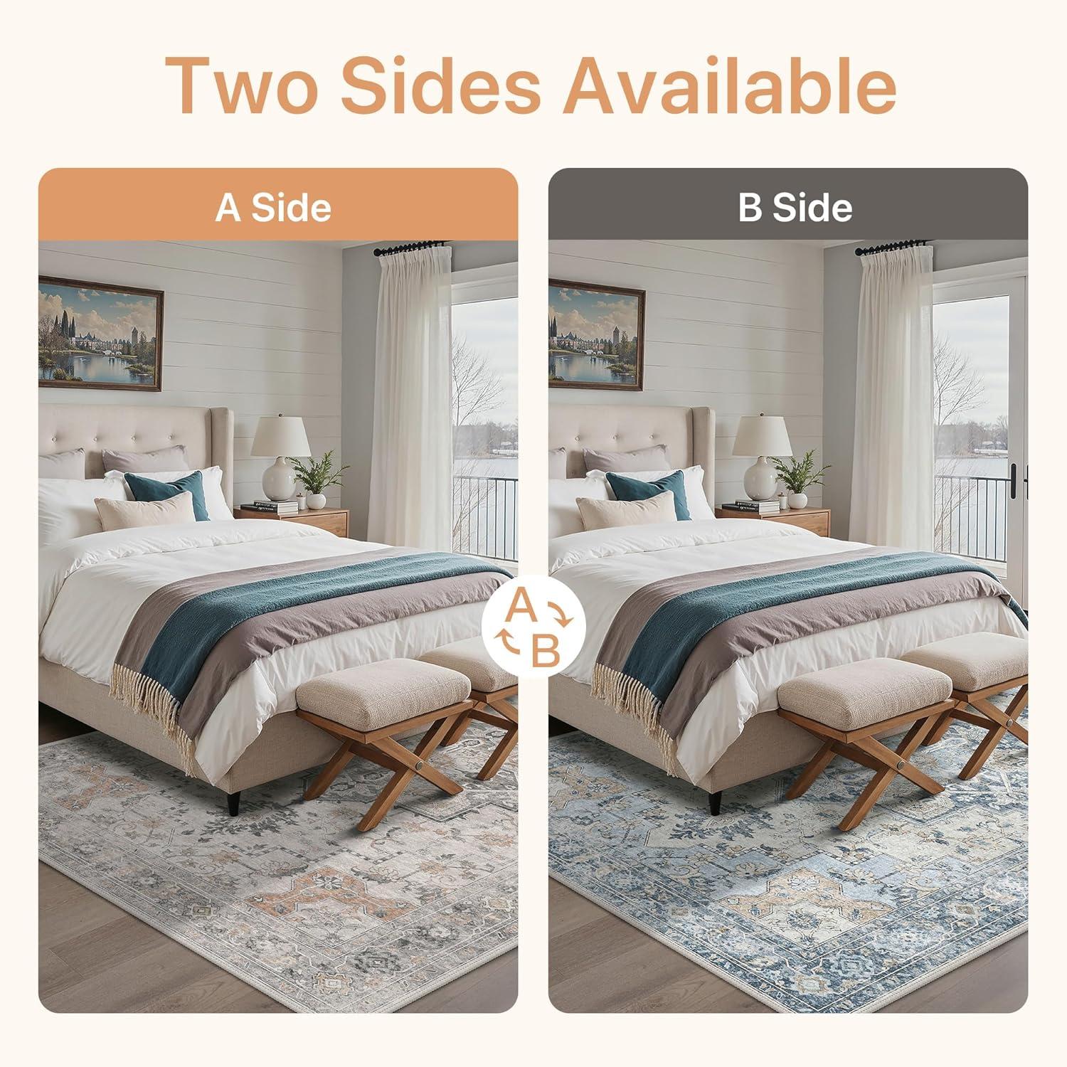 imageGENIMO 9x12 Area Rugs for Living Room Machine Washable Non Slip Rugs Low Pile Lightweight Print Rug for Bedroom Dining Room Home Office Vintage Brick RedTaupeblue