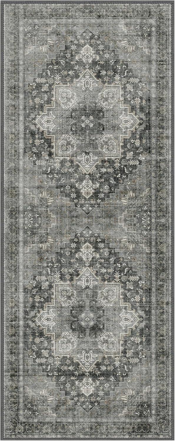imageGENIMO 9x12 Area Rugs for Living Room Machine Washable Non Slip Rugs Low Pile Lightweight Print Rug for Bedroom Dining Room Home Office Vintage Brick RedCharcoal Gray