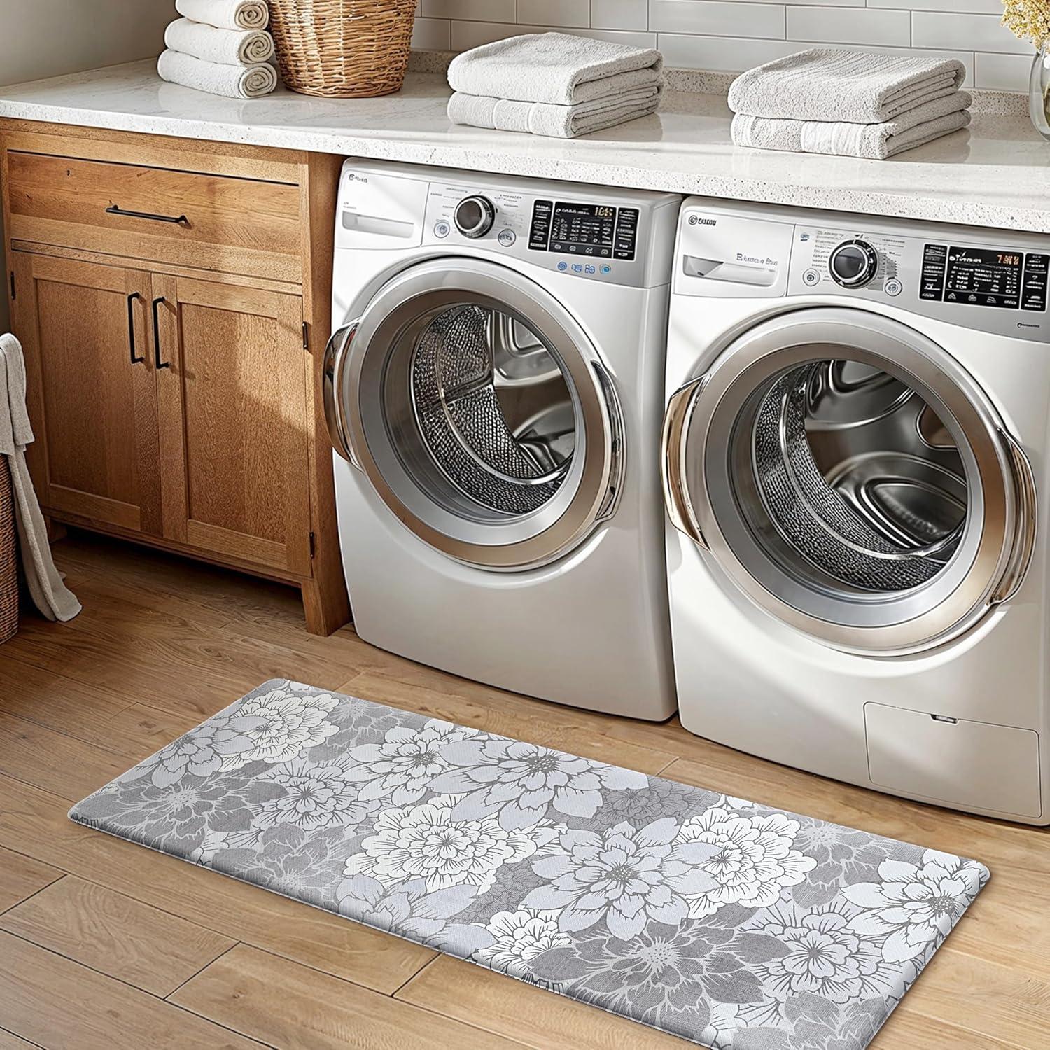 imageGENIMO Kitchen Mats for Floor Kitchen Rugs Non Slip Washable Sets of 2 Waterproof Cushioned Anti Fatigue Mat Floral Runner Rug for Laundry Sink Office Home 173x47173x30 Taupe GreyLavender Grey