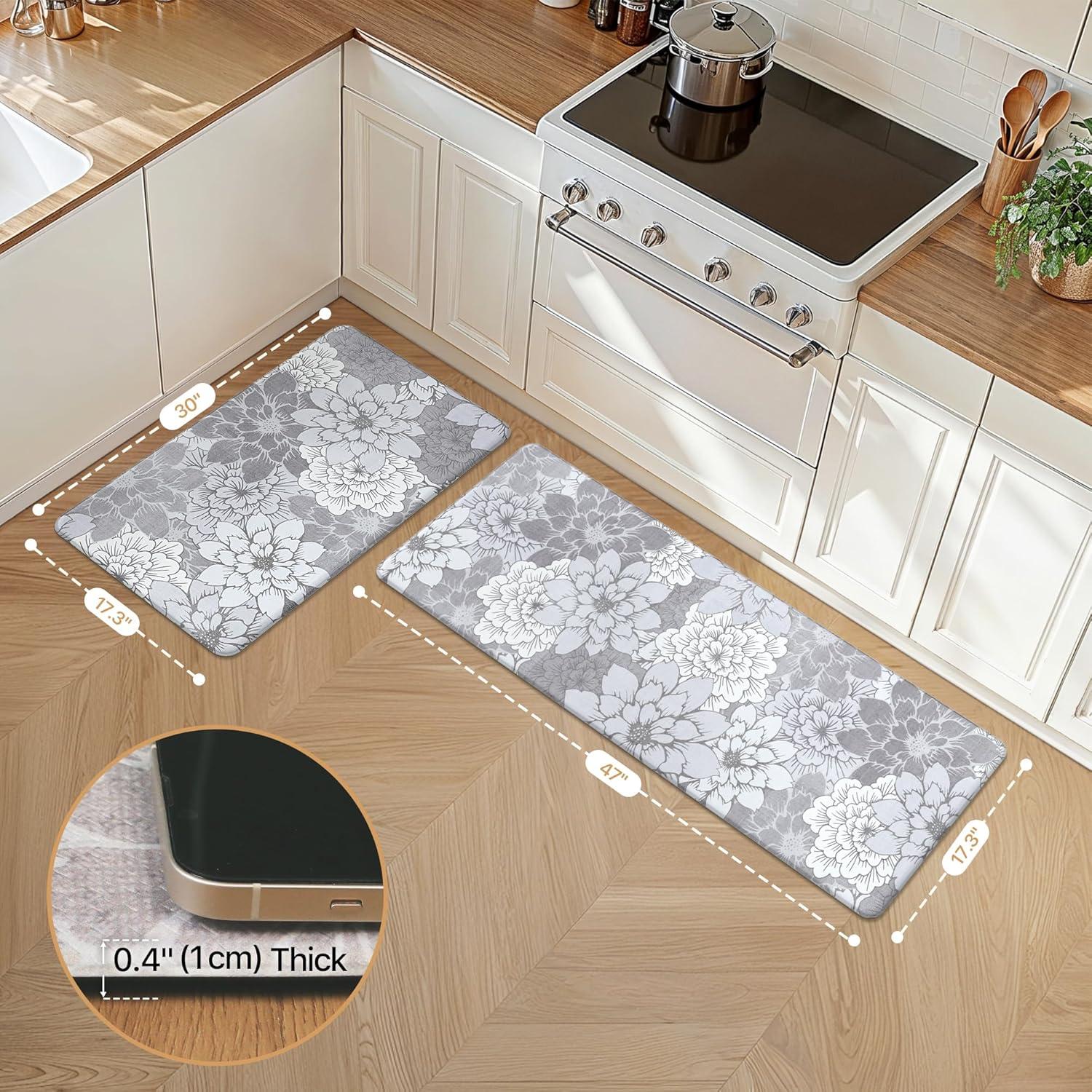 imageGENIMO Kitchen Mats for Floor Kitchen Rugs Non Slip Washable Sets of 2 Waterproof Cushioned Anti Fatigue Mat Floral Runner Rug for Laundry Sink Office Home 173x47173x30 Taupe GreyLavender Grey
