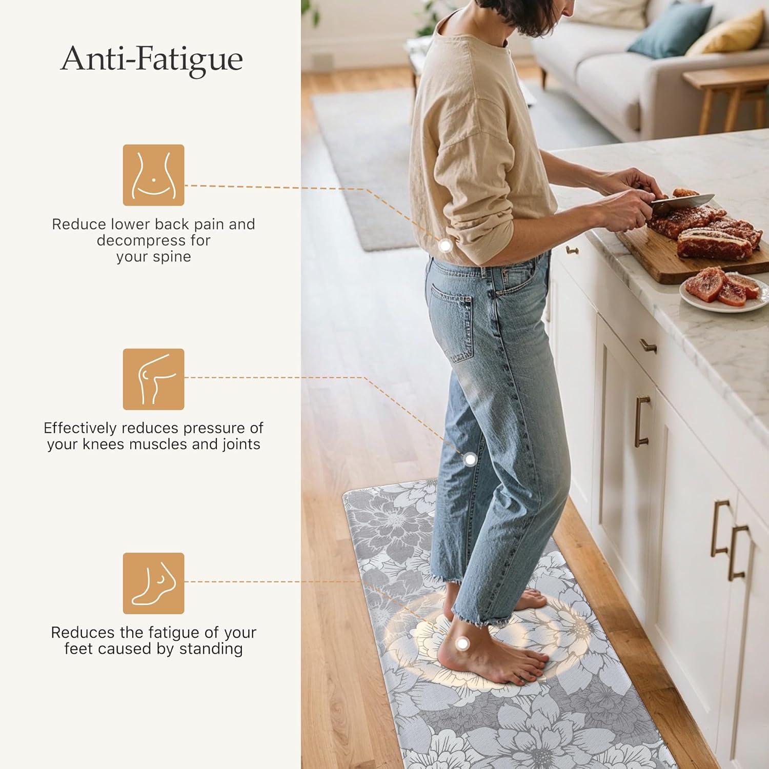 imageGENIMO Kitchen Mats for Floor Kitchen Rugs Non Slip Washable Sets of 2 Waterproof Cushioned Anti Fatigue Mat Floral Runner Rug for Laundry Sink Office Home 173x47173x30 Taupe GreyLavender Grey