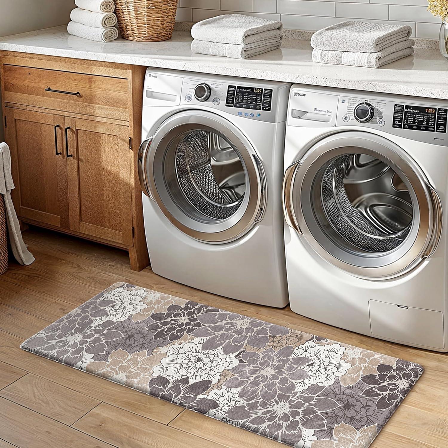 imageGENIMO Kitchen Mats for Floor Kitchen Rugs Non Slip Washable Sets of 2 Waterproof Cushioned Anti Fatigue Mat Floral Runner Rug for Laundry Sink Office Home 173x47173x30 Taupe GreyCoffeebrown