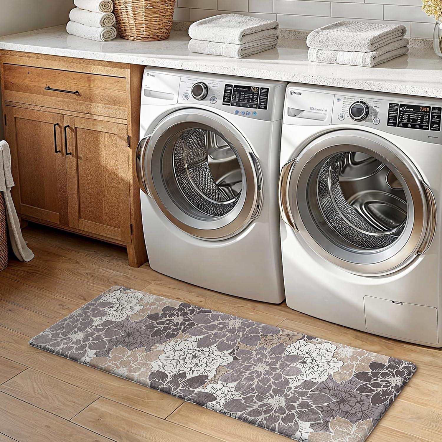 imageGENIMO Kitchen Mats for Floor Kitchen Rugs Non Slip Washable Sets of 2 Waterproof Cushioned Anti Fatigue Mat Floral Runner Rug for Laundry Sink Office Home 173x47173x30 Taupe GreyCoffeebrown