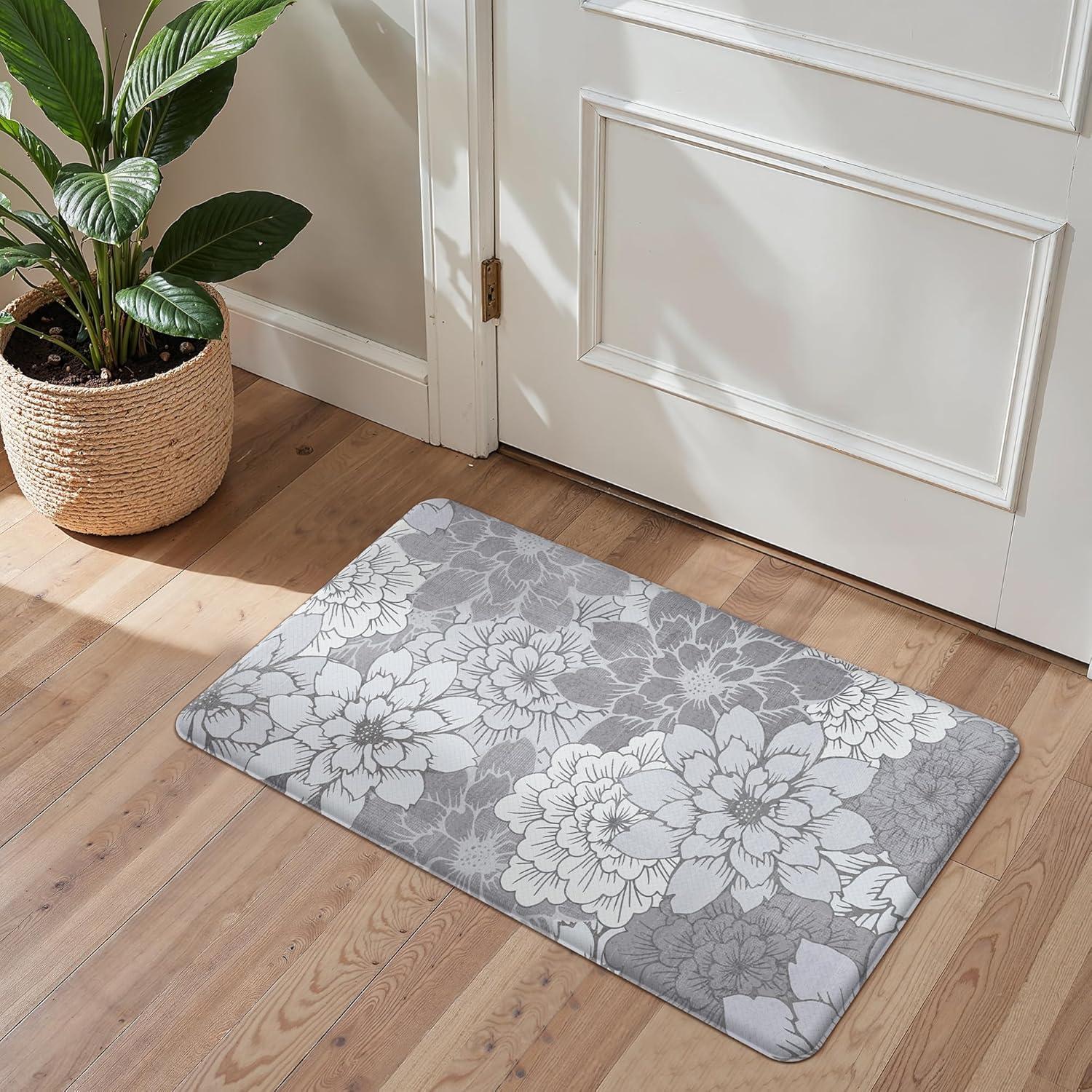 imageGENIMO Kitchen Mats for Floor Kitchen Rugs Non Slip Washable Sets of 2 Waterproof Cushioned Anti Fatigue Mat Floral Runner Rug for Laundry Sink Office Home 173x47173x30 Taupe GreyLavender Grey