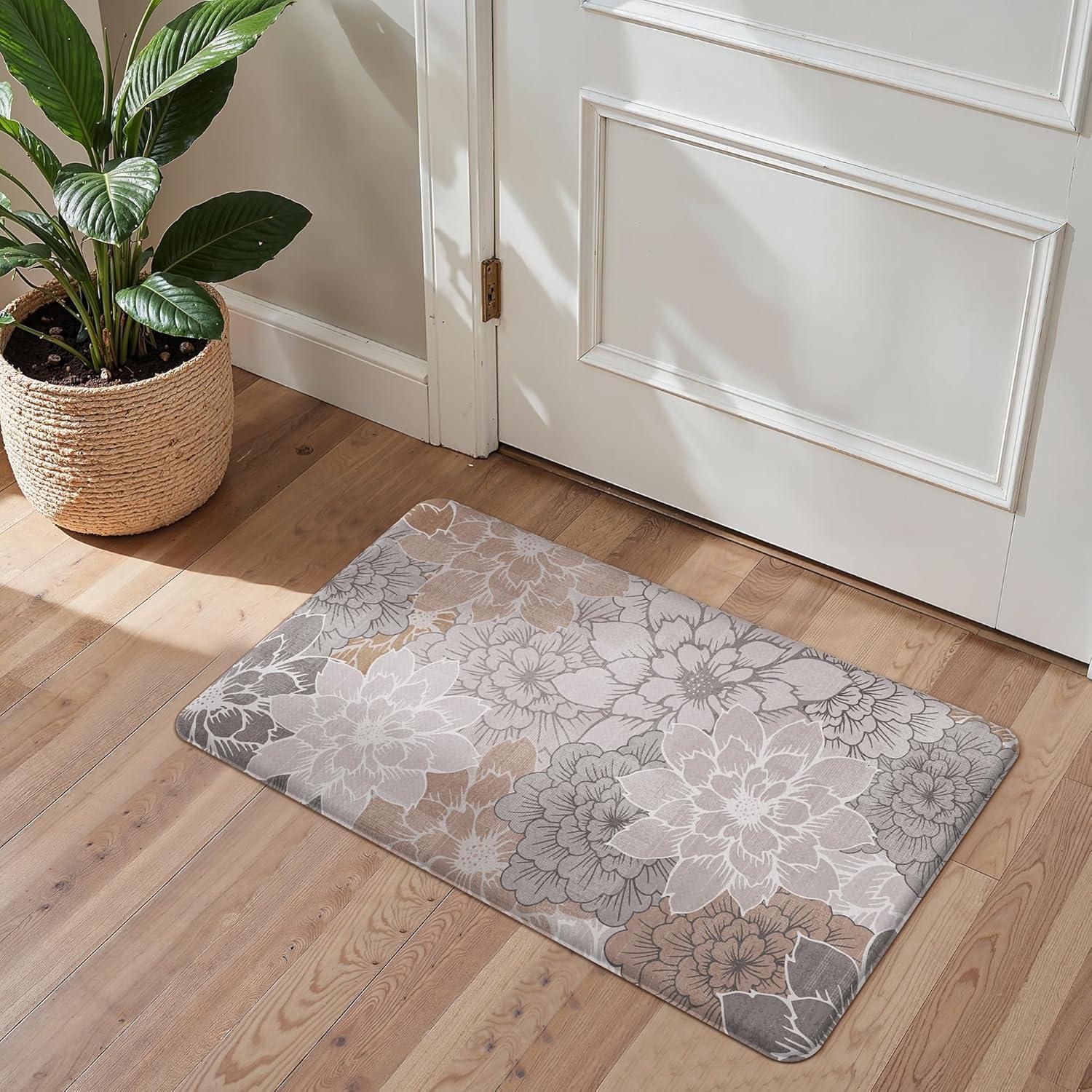 imageGENIMO Kitchen Mats for Floor Kitchen Rugs Non Slip Washable Sets of 2 Waterproof Cushioned Anti Fatigue Mat Floral Runner Rug for Laundry Sink Office Home 173x47173x30 Taupe GreyTaupe Grey