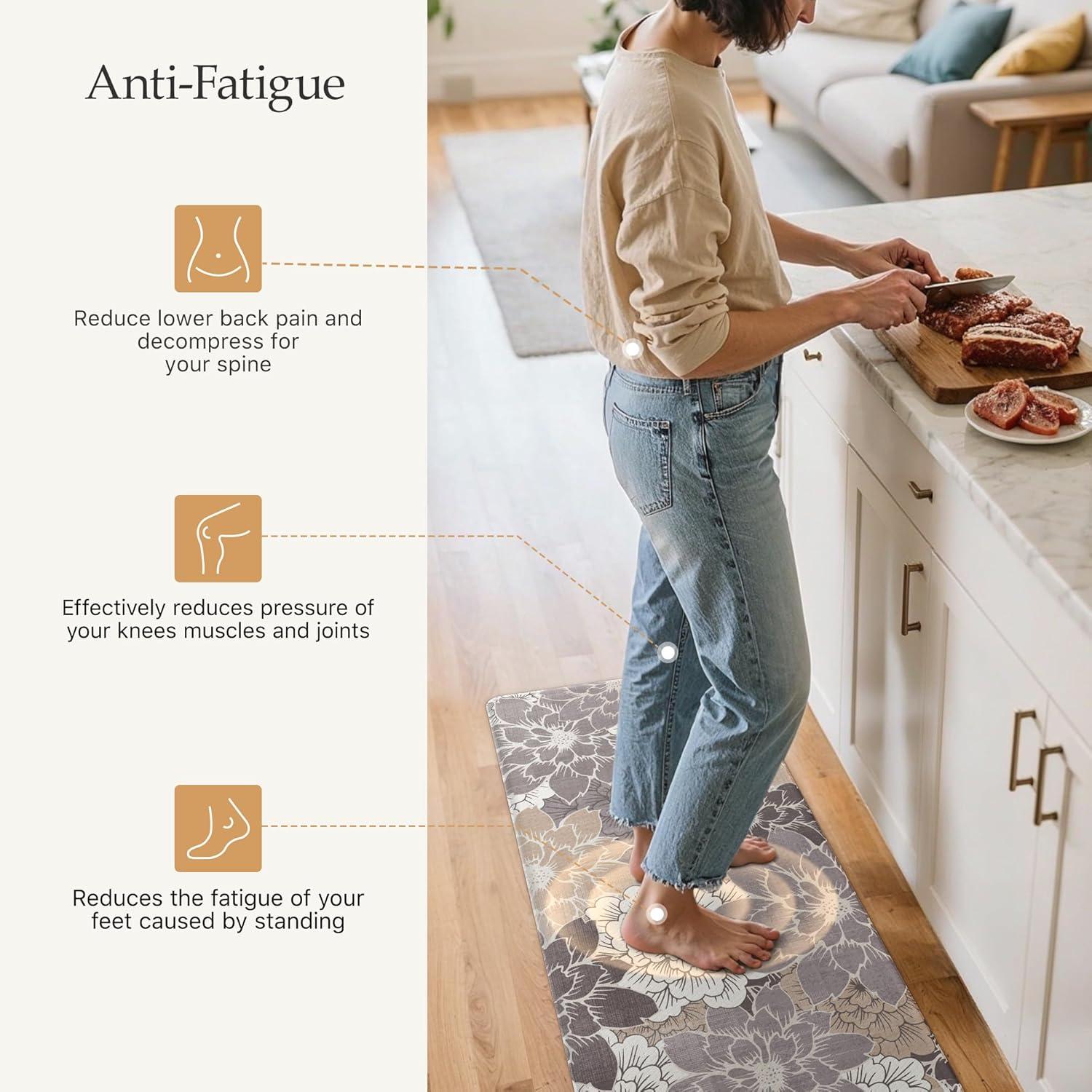 imageGENIMO Kitchen Mats for Floor Kitchen Rugs Non Slip Washable Sets of 2 Waterproof Cushioned Anti Fatigue Mat Floral Runner Rug for Laundry Sink Office Home 173x47173x30 Taupe GreyCoffeebrown