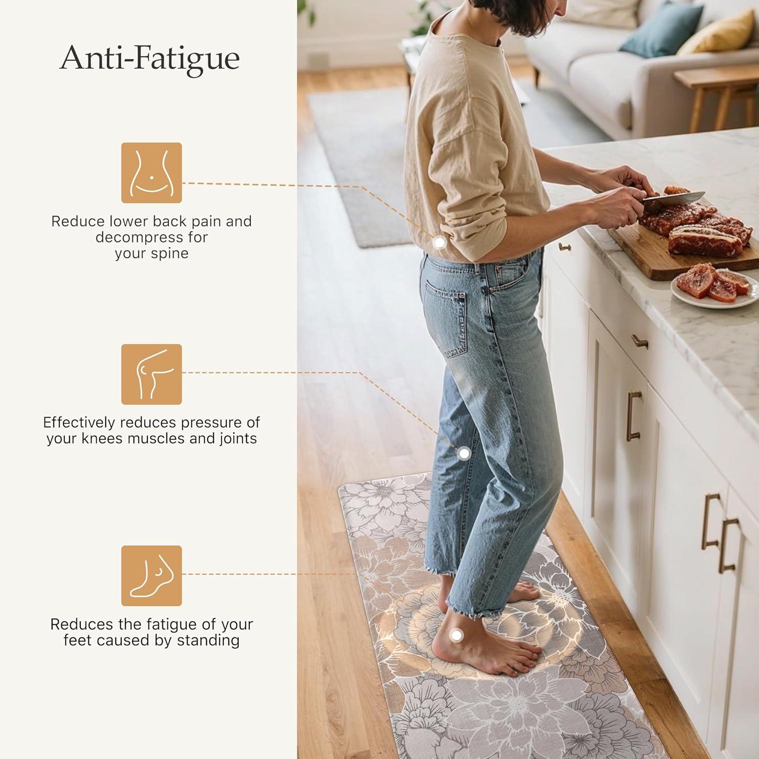 imageGENIMO Kitchen Mats for Floor Kitchen Rugs Non Slip Washable Sets of 2 Waterproof Cushioned Anti Fatigue Mat Floral Runner Rug for Laundry Sink Office Home 173x47173x30 Taupe GreyTaupe Grey