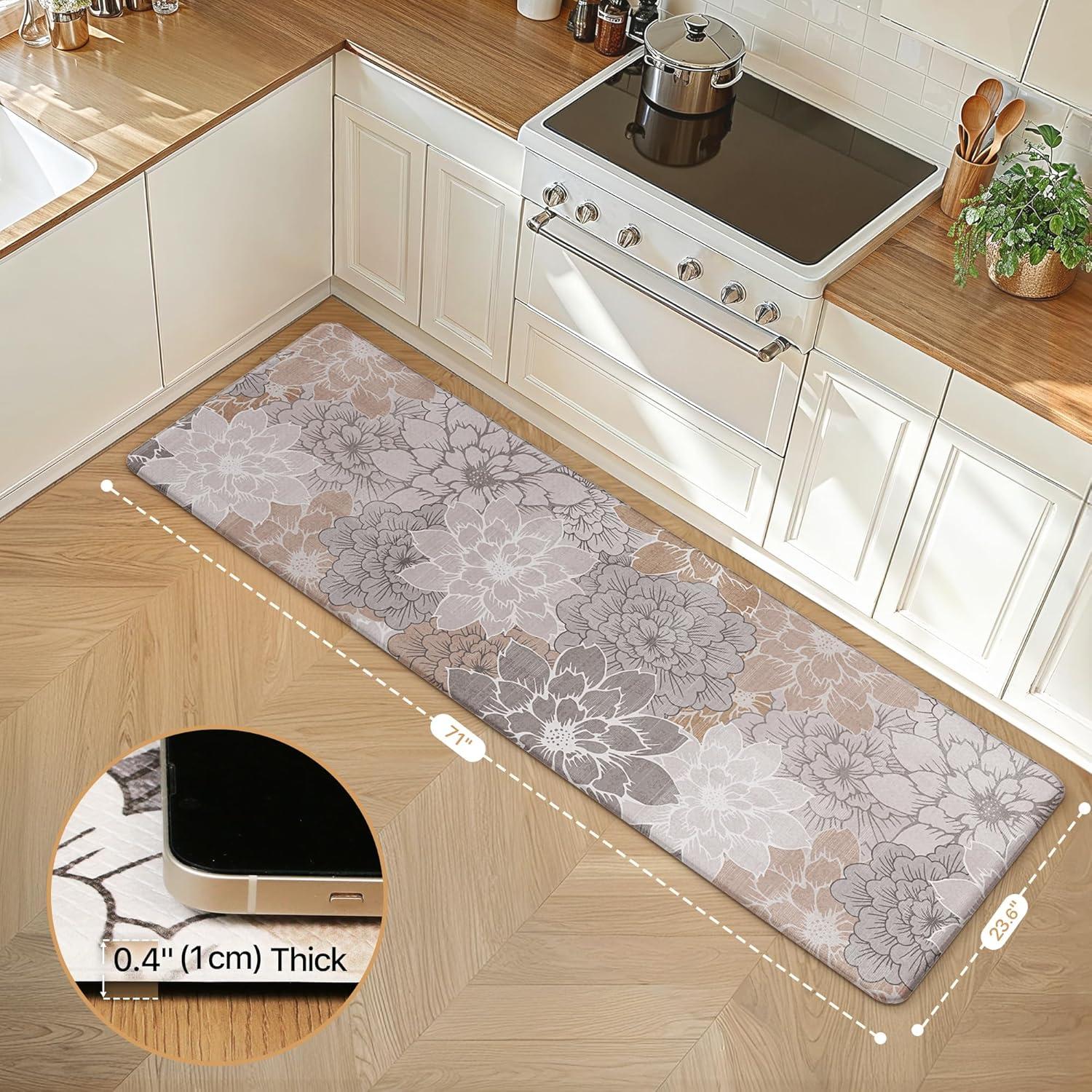 imageGENIMO Kitchen Mats for Floor Kitchen Rugs Non Slip Washable Sets of 2 Waterproof Cushioned Anti Fatigue Mat Floral Runner Rug for Laundry Sink Office Home 173x47173x30 Taupe GreyTaupe Grey