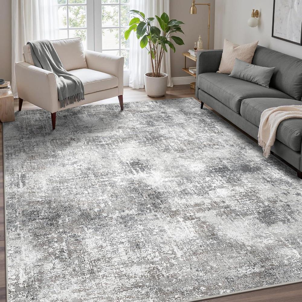 imageGENIMO 8x10 Area Rugs for Living Room Machine Washable Non Slip Rugs Low Pile Lightweight Vintage Print Rug for Bedroom Dining Room Home Office Distressed BlueGreyGrey White