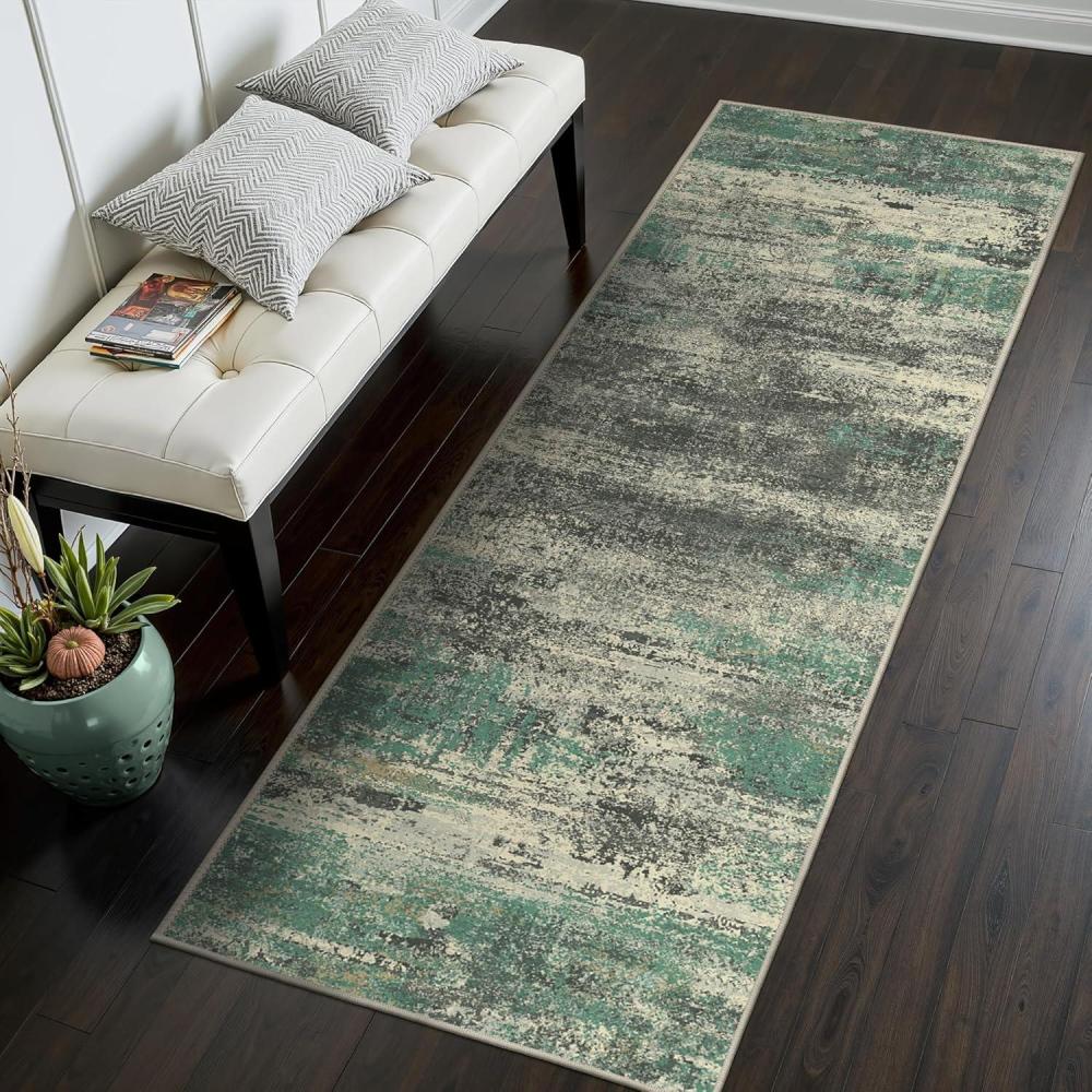 imageGENIMO 8x10 Area Rugs for Living Room Machine Washable Non Slip Rugs Low Pile Lightweight Vintage Print Rug for Bedroom Dining Room Home Office Distressed BlueGreyDistressed Sage Green