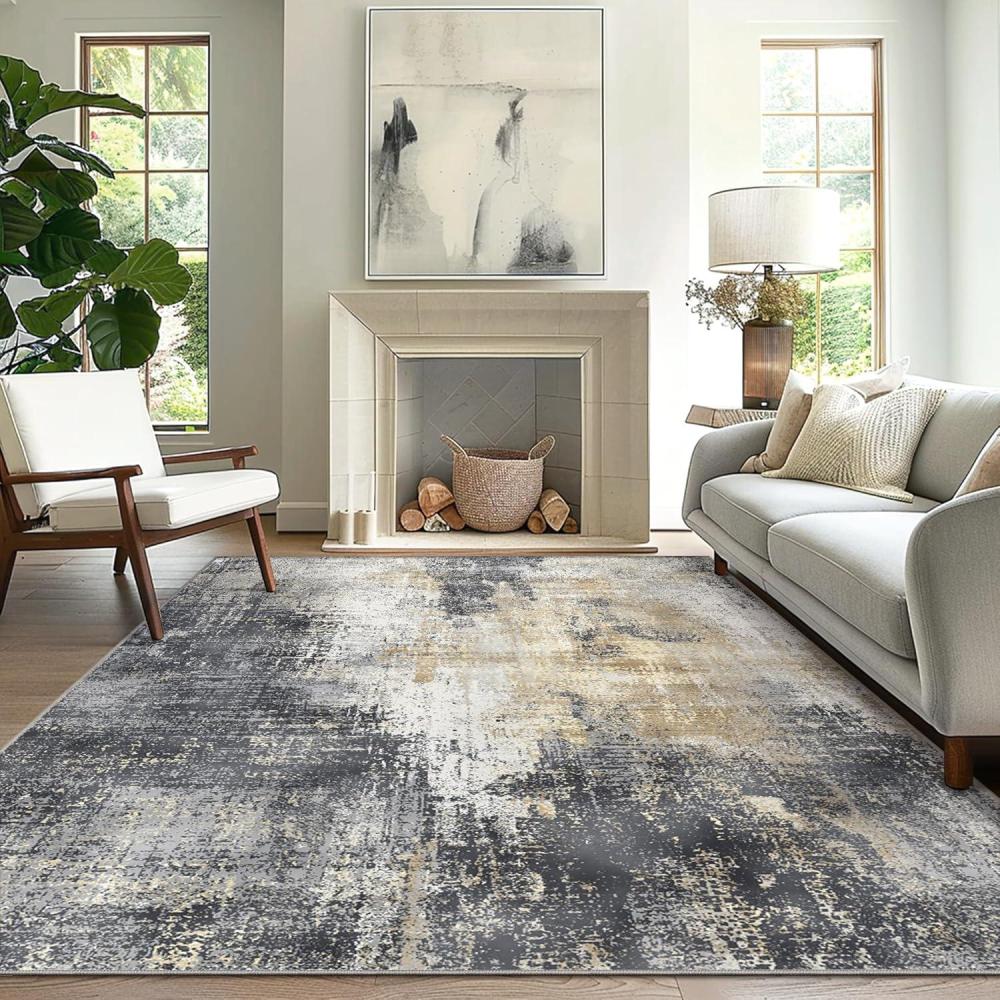 imageGENIMO 8x10 Area Rugs for Living Room Machine Washable Non Slip Rugs Low Pile Lightweight Vintage Print Rug for Bedroom Dining Room Home Office Distressed BlueGreyWashed Livid