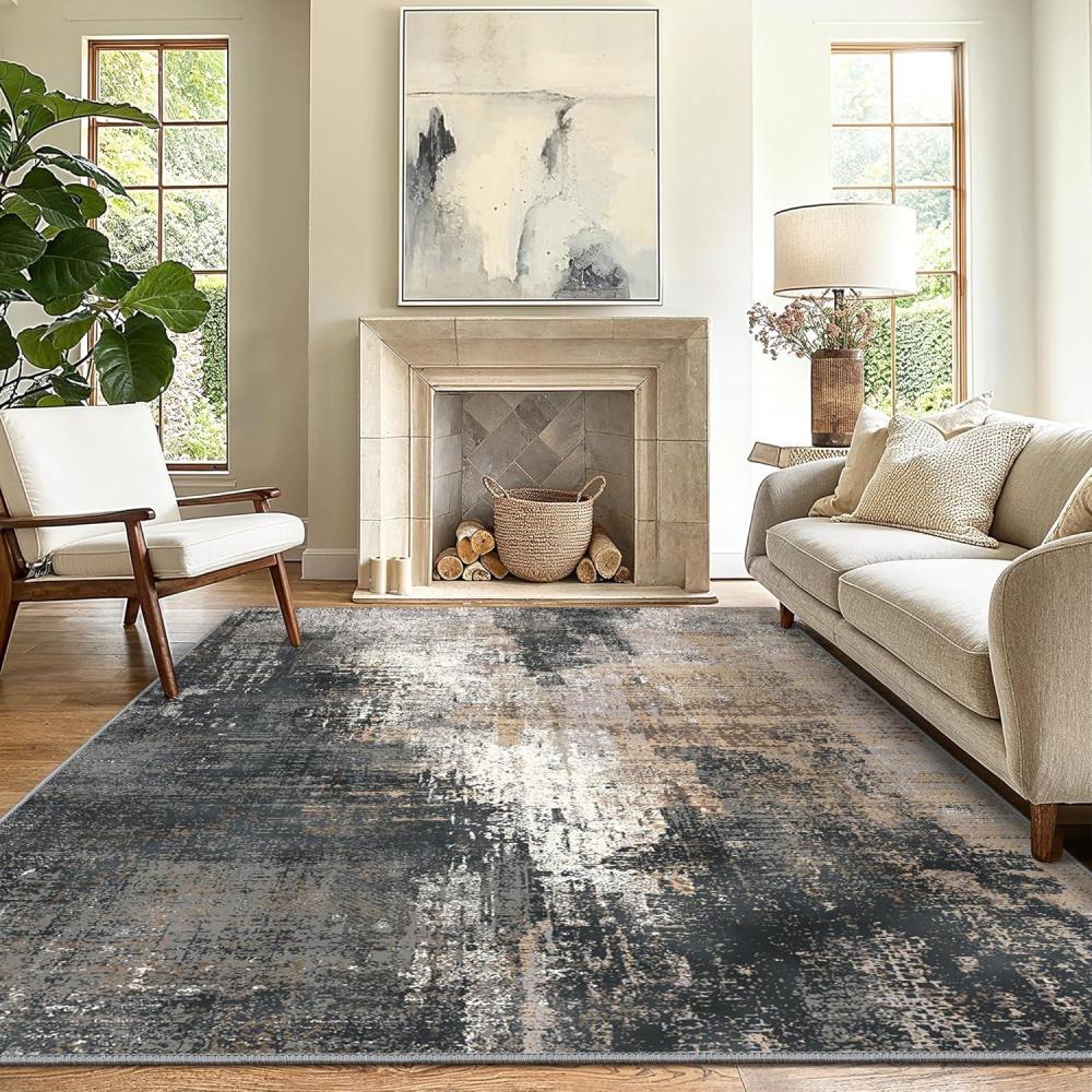 imageGENIMO 9x12 Area Rugs for Living Room Machine Washable Non Slip Rugs Low Pile Lightweight Print Rug for Bedroom Dining Room Home Office Vintage Brick RedBlack Brown