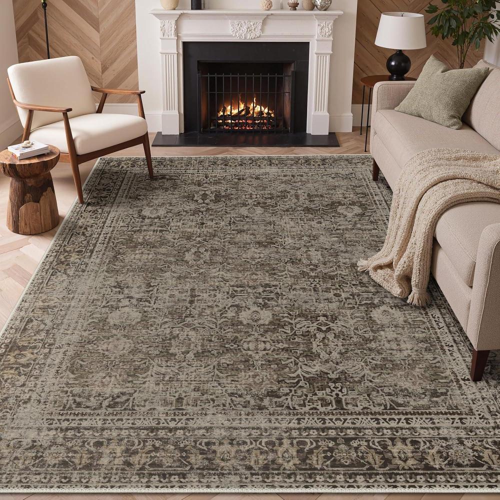 imageGENIMO 9x12 Area Rugs for Living Room Machine Washable Non Slip Rugs Low Pile Lightweight Print Rug for Bedroom Dining Room Home Office Vintage Brick RedBrownish Green