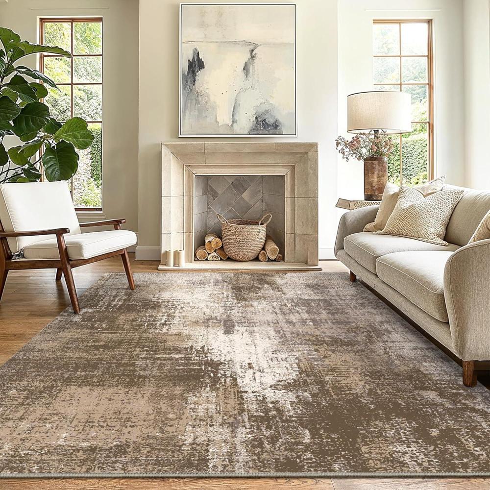 imageGENIMO 9x12 Area Rugs for Living Room Machine Washable Non Slip Rugs Low Pile Lightweight Print Rug for Bedroom Dining Room Home Office Vintage Brick RedFaded Brown