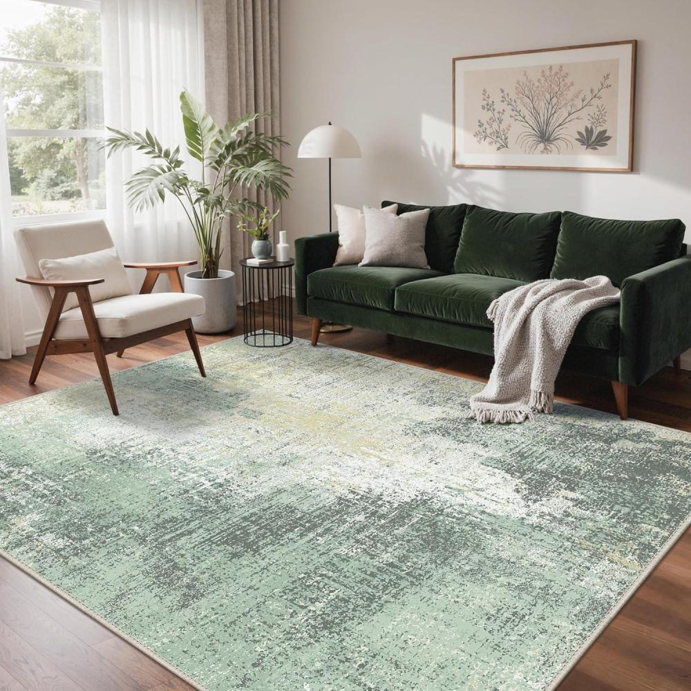 imageGENIMO 9x12 Area Rugs for Living Room Machine Washable Non Slip Rugs Low Pile Lightweight Print Rug for Bedroom Dining Room Home Office Vintage Brick RedWashed Cream Green