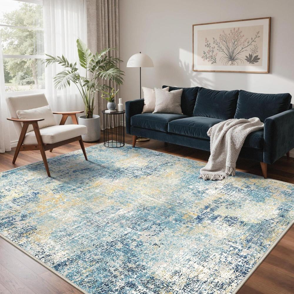 imageGENIMO 9x12 Area Rugs for Living Room Machine Washable Non Slip Rugs Low Pile Lightweight Print Rug for Bedroom Dining Room Home Office Vintage Brick RedWashed Orange Blue