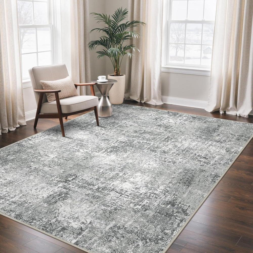imageGENIMO 9x12 Area Rugs for Living Room Machine Washable Non Slip Rugs Low Pile Lightweight Print Rug for Bedroom Dining Room Home Office Vintage Brick RedGray Fog
