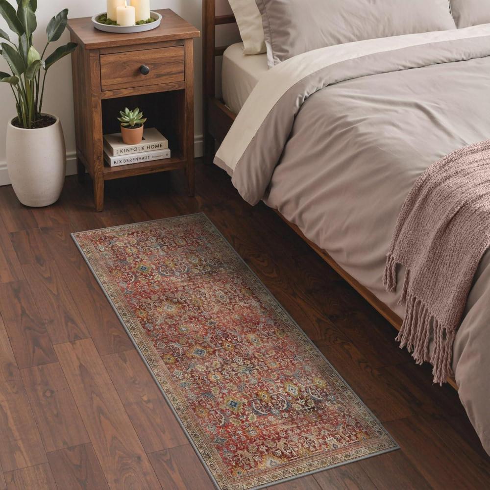 imageGENIMO 9x12 Area Rugs for Living Room Machine Washable Non Slip Rugs Low Pile Lightweight Print Rug for Bedroom Dining Room Home Office Vintage Brick RedMocha Brick