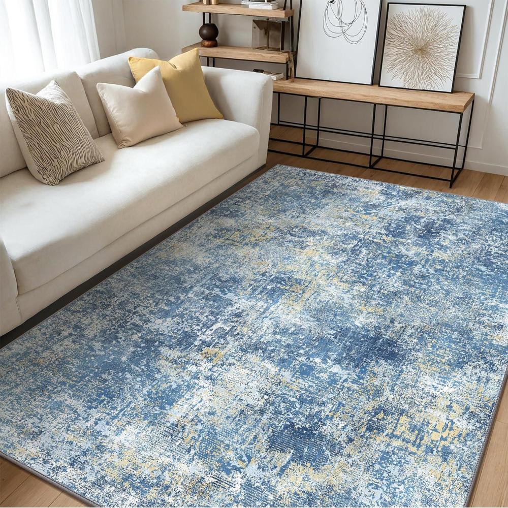 imageGENIMO 9x12 Area Rugs for Living Room Machine Washable Non Slip Rugs Low Pile Lightweight Print Rug for Bedroom Dining Room Home Office Vintage Brick RedTrue Blue