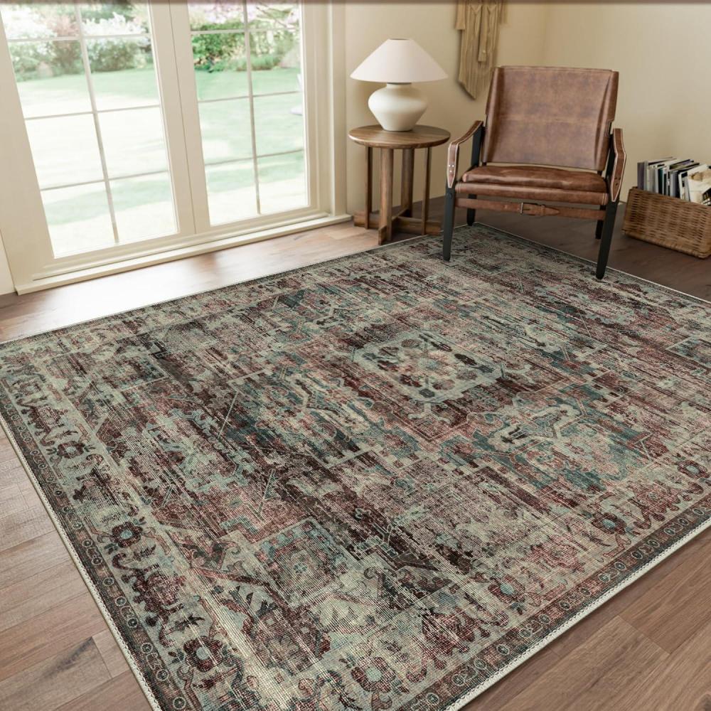 imageGENIMO 9x12 Area Rugs for Living Room Machine Washable Non Slip Rugs Low Pile Lightweight Print Rug for Bedroom Dining Room Home Office Vintage Brick RedDark Scarlet