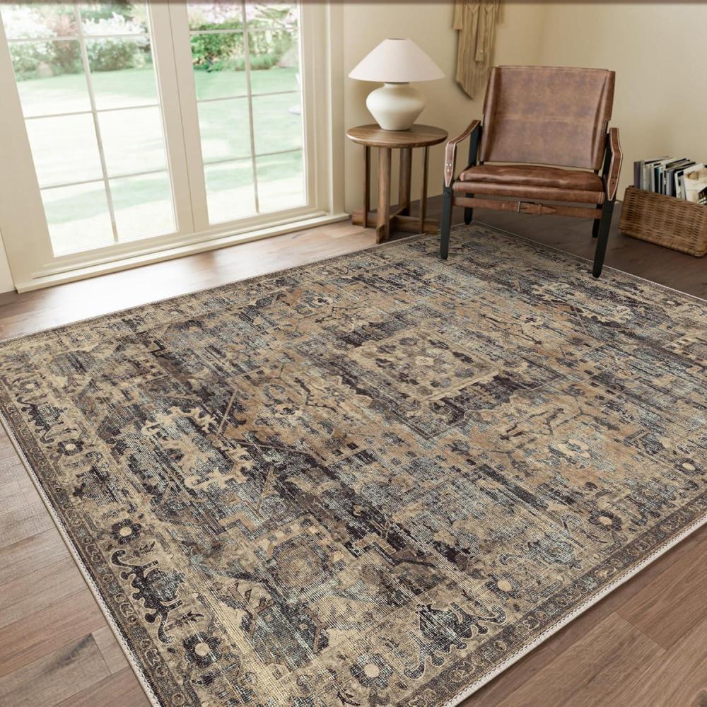 imageGENIMO 9x12 Area Rugs for Living Room Machine Washable Non Slip Rugs Low Pile Lightweight Print Rug for Bedroom Dining Room Home Office Vintage Brick RedTawny Sage