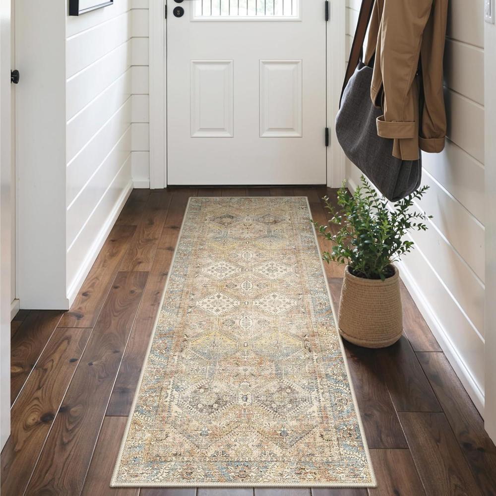 imageGENIMO 9x12 Area Rugs for Living Room Machine Washable Non Slip Rugs Low Pile Lightweight Print Rug for Bedroom Dining Room Home Office Vintage Brick RedWarm Brown