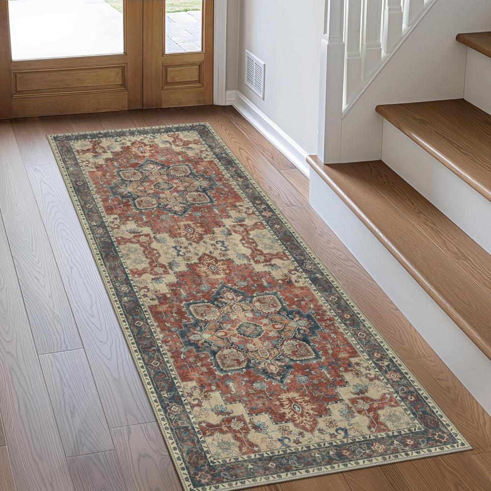imageGENIMO 9x12 Area Rugs for Living Room Machine Washable Non Slip Rugs Low Pile Lightweight Print Rug for Bedroom Dining Room Home Office Vintage Brick RedBordeaux