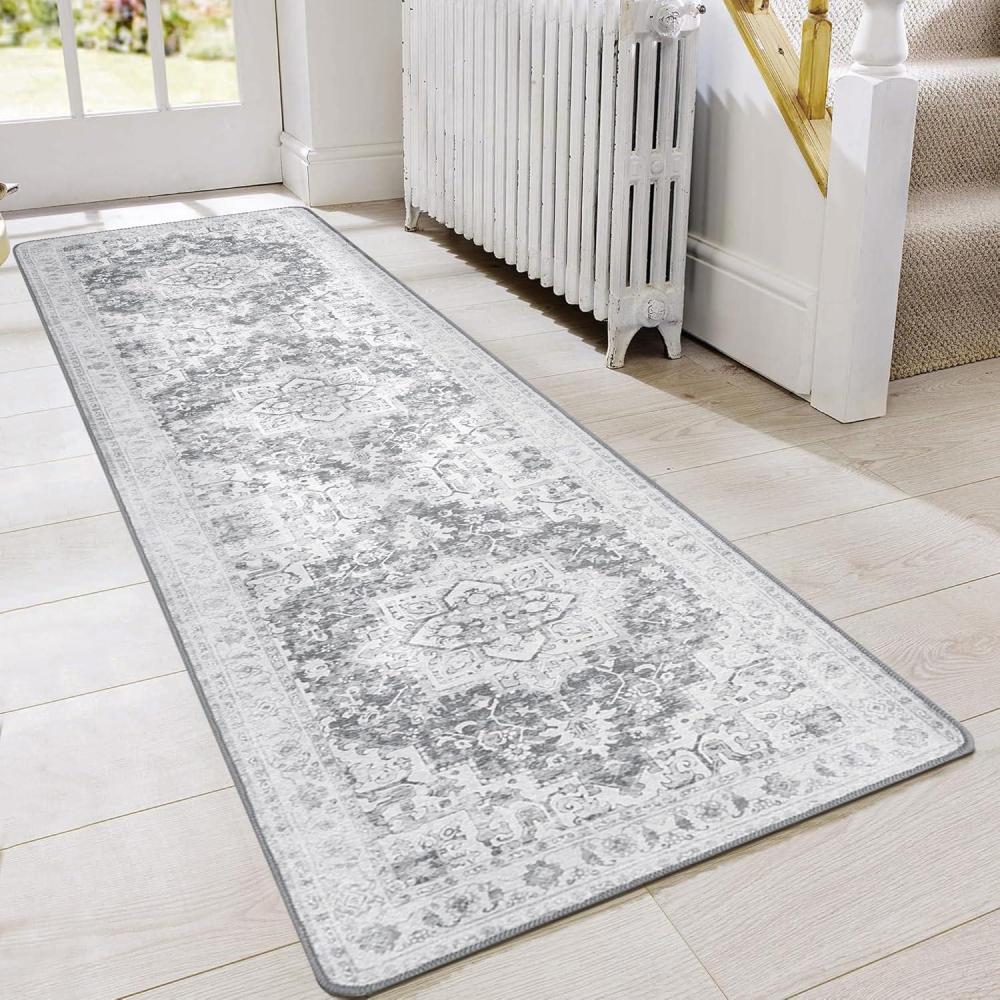 imageGENIMO 9x12 Area Rugs for Living Room Machine Washable Non Slip Rugs Low Pile Lightweight Print Rug for Bedroom Dining Room Home Office Vintage Brick RedGrey