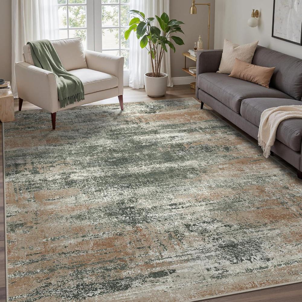 imageGENIMO 9x12 Area Rugs for Living Room Machine Washable Non Slip Rugs Low Pile Lightweight Print Rug for Bedroom Dining Room Home Office Vintage Brick RedGray Mist