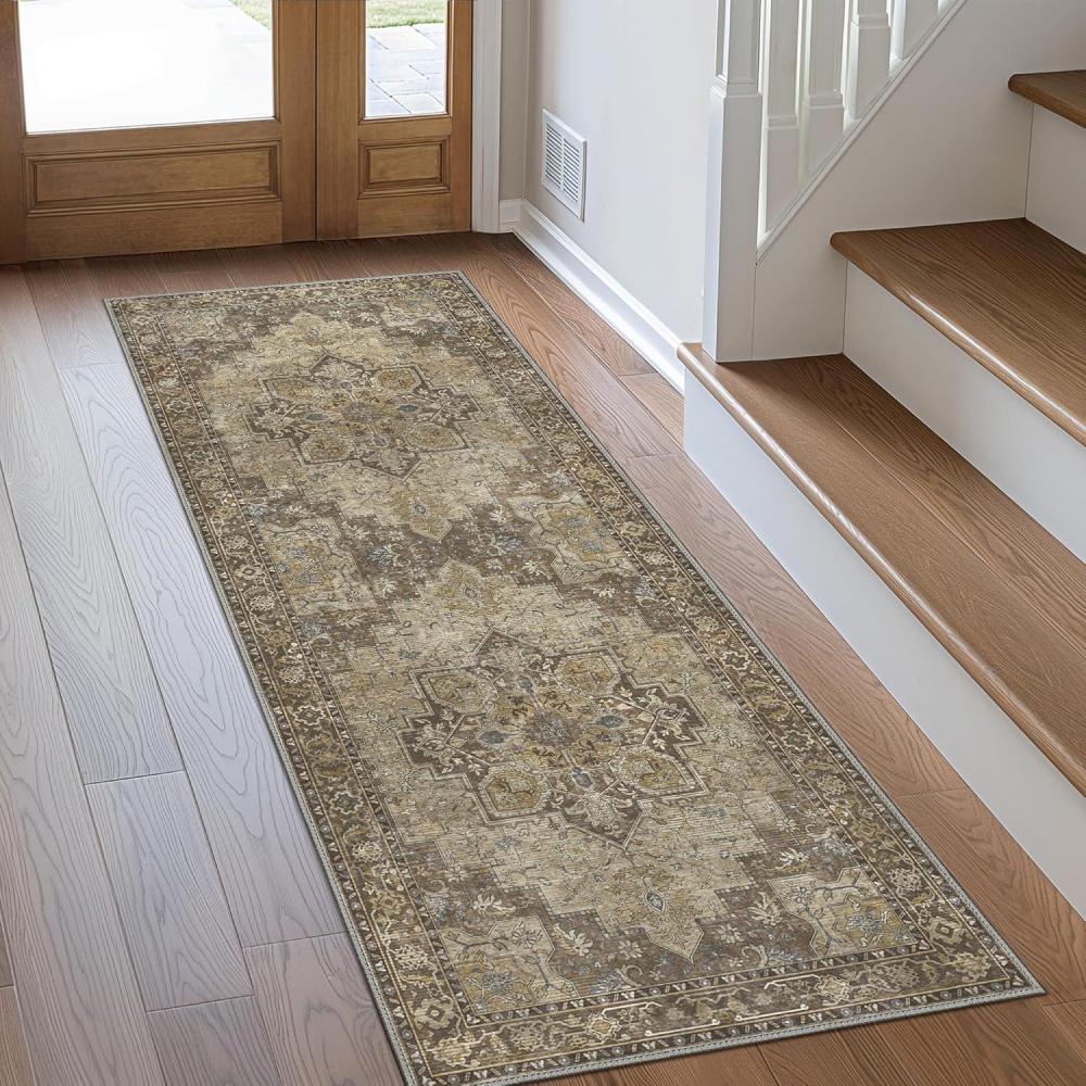imageGENIMO 9x12 Area Rugs for Living Room Machine Washable Non Slip Rugs Low Pile Lightweight Print Rug for Bedroom Dining Room Home Office Vintage Brick RedRustic Brown