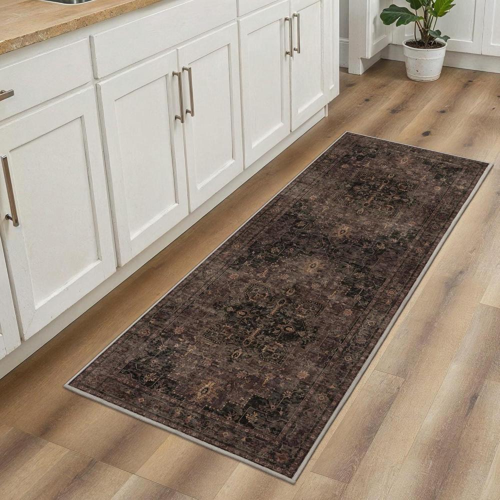 imageGENIMO 9x12 Area Rugs for Living Room Machine Washable Non Slip Rugs Low Pile Lightweight Print Rug for Bedroom Dining Room Home Office Vintage Brick RedCharcoal Brown