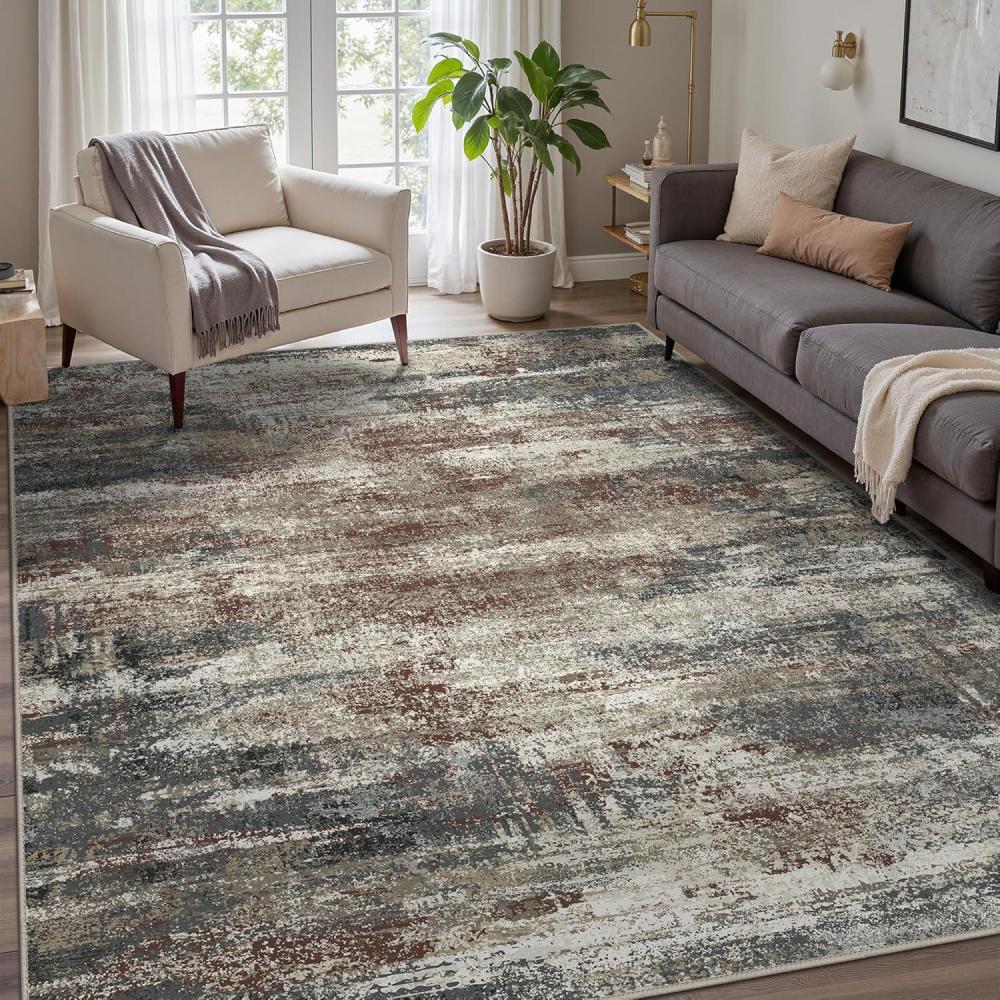 imageGENIMO 9x12 Area Rugs for Living Room Machine Washable Non Slip Rugs Low Pile Lightweight Print Rug for Bedroom Dining Room Home Office Vintage Brick RedMystic Forest