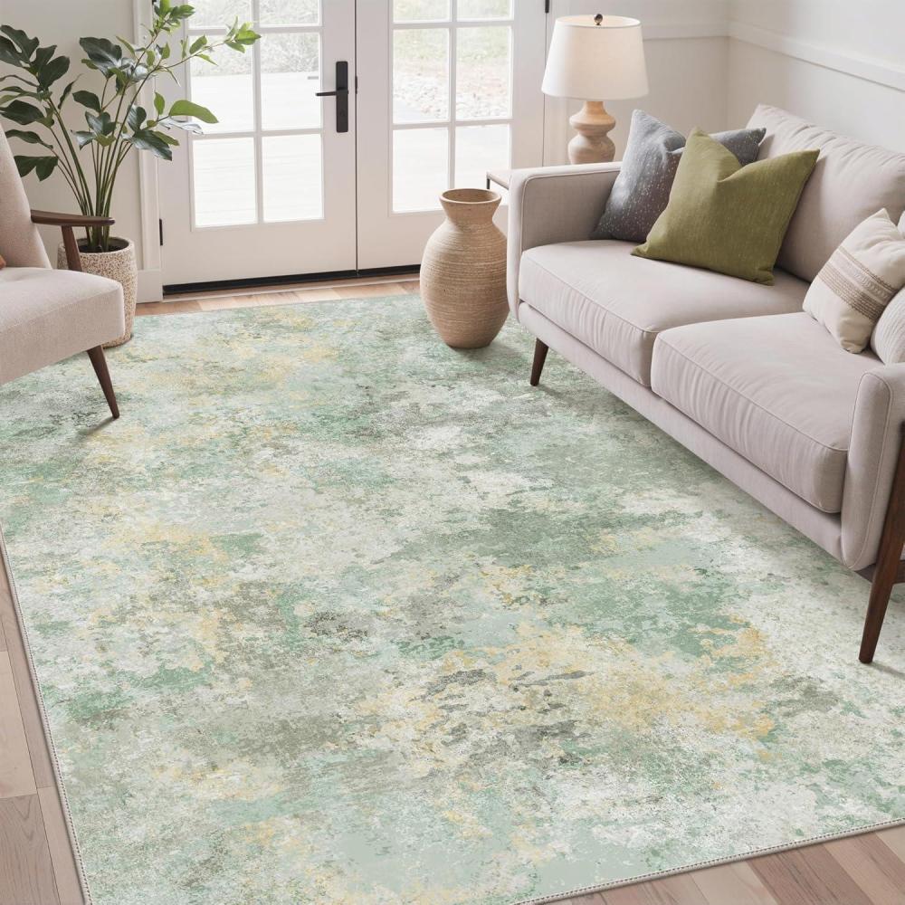 imageGENIMO 9x12 Area Rugs for Living Room Machine Washable Non Slip Rugs Low Pile Lightweight Print Rug for Bedroom Dining Room Home Office Vintage Brick RedMint Green