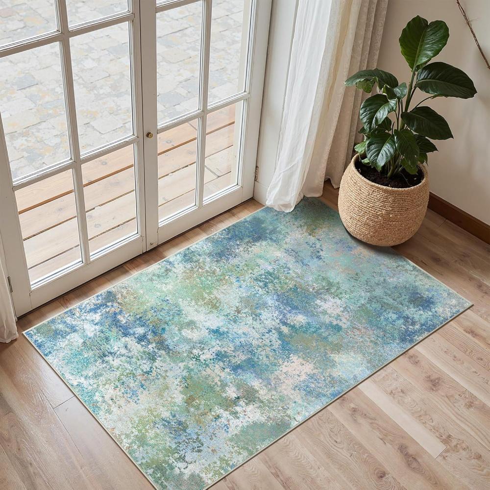 imageGENIMO 9x12 Area Rugs for Living Room Machine Washable Non Slip Rugs Low Pile Lightweight Print Rug for Bedroom Dining Room Home Office Vintage Brick RedAquamarineBlue Green