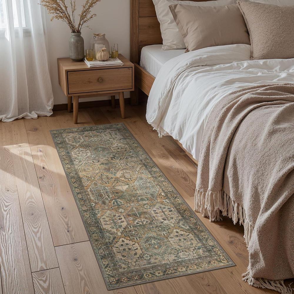 imageGENIMO 9x12 Area Rugs for Living Room Machine Washable Non Slip Rugs Low Pile Lightweight Print Rug for Bedroom Dining Room Home Office Vintage Brick RedWarm Taupe
