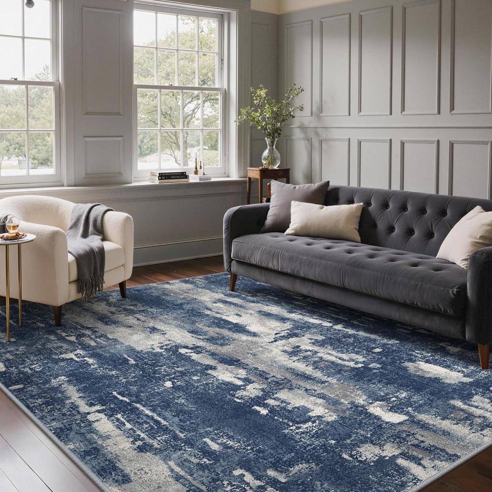 imageGENIMO 9x12 Area Rugs for Living Room Machine Washable Non Slip Rugs Low Pile Lightweight Print Rug for Bedroom Dining Room Home Office Vintage Brick RedDistressed BlueGrey