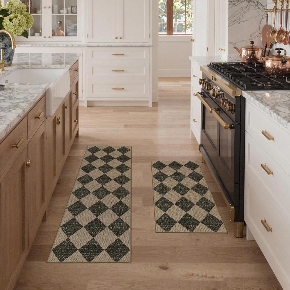 imageGENIMO Kitchen Rugs Non Slip Washable Absorbent Kitchen Mats for Floor Cushioned Comfort Standing Kitchen Runner Rug for Sink Office Laundry Entryway Home 20x3220x48 Beige BorderBeige Diamond