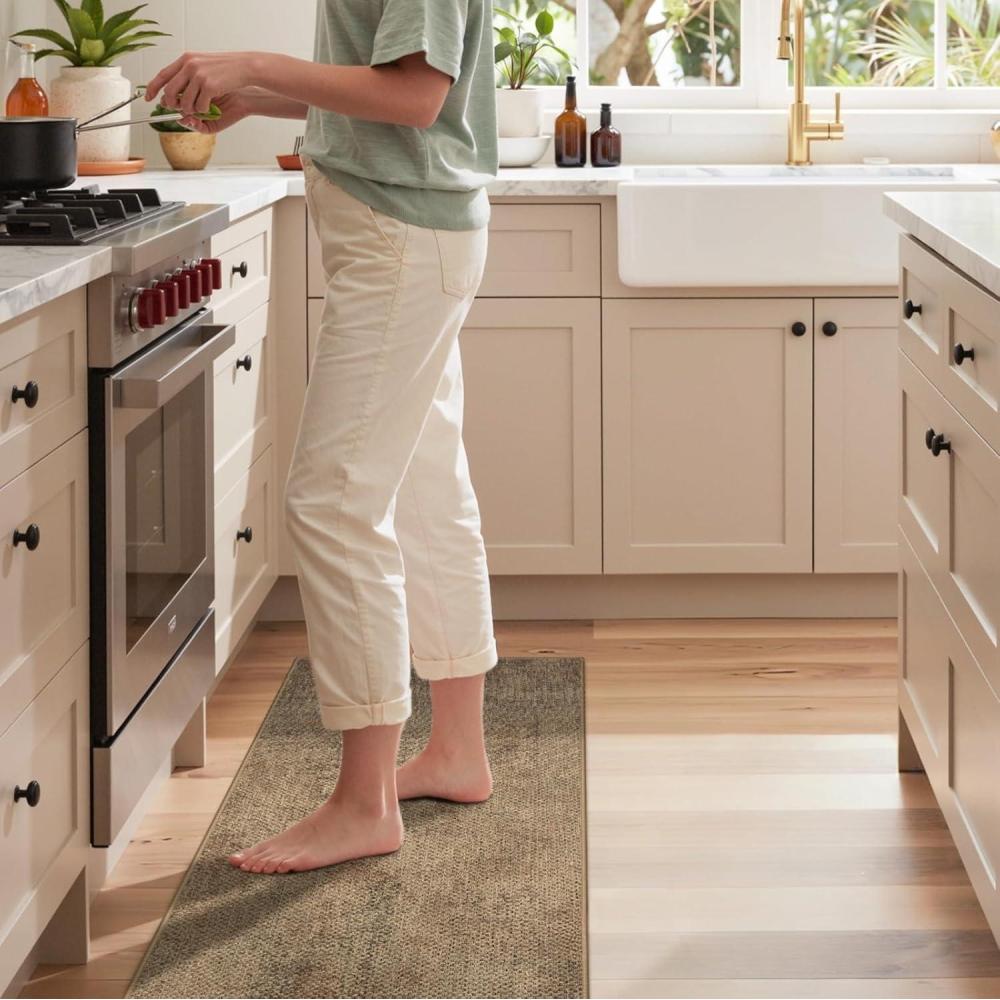 imageGENIMO Kitchen Rugs Non Slip Washable Absorbent Kitchen Mats for Floor Cushioned Comfort Standing Kitchen Runner Rug for Sink Office Laundry Entryway Home 20x3220x48 Beige BorderJute
