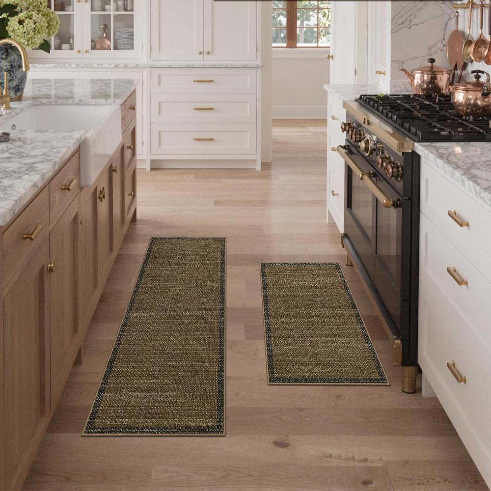 imageGENIMO Kitchen Rugs Non Slip Washable Absorbent Kitchen Mats for Floor Cushioned Comfort Standing Kitchen Runner Rug for Sink Office Laundry Entryway Home 20x3220x48 Beige BorderBrown Border