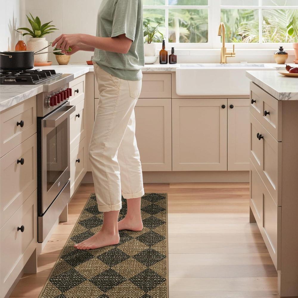 imageGENIMO Kitchen Rugs Non Slip Washable Absorbent Kitchen Mats for Floor Cushioned Comfort Standing Kitchen Runner Rug for Sink Office Laundry Entryway Home 20x3220x48 Beige BorderBrown Diamond