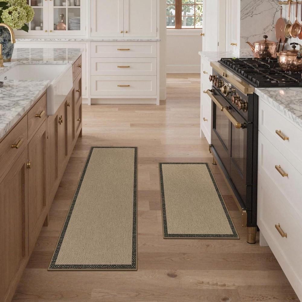 imageGENIMO Kitchen Rugs Non Slip Washable Absorbent Kitchen Mats for Floor Cushioned Comfort Standing Kitchen Runner Rug for Sink Office Laundry Entryway Home 20x3220x48 Beige BorderBeige Border