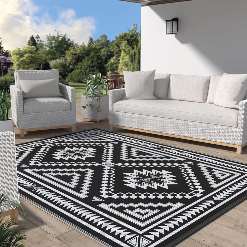 imageGENIMO Outdoor Rug for Patio Clearance  8x10 ft Waterproof Plastic Camping Rugs Reversible Outside Rv Mat Carpet for Porch Deck Picnic Balcony Beach Backyard Red GreyBlack  White